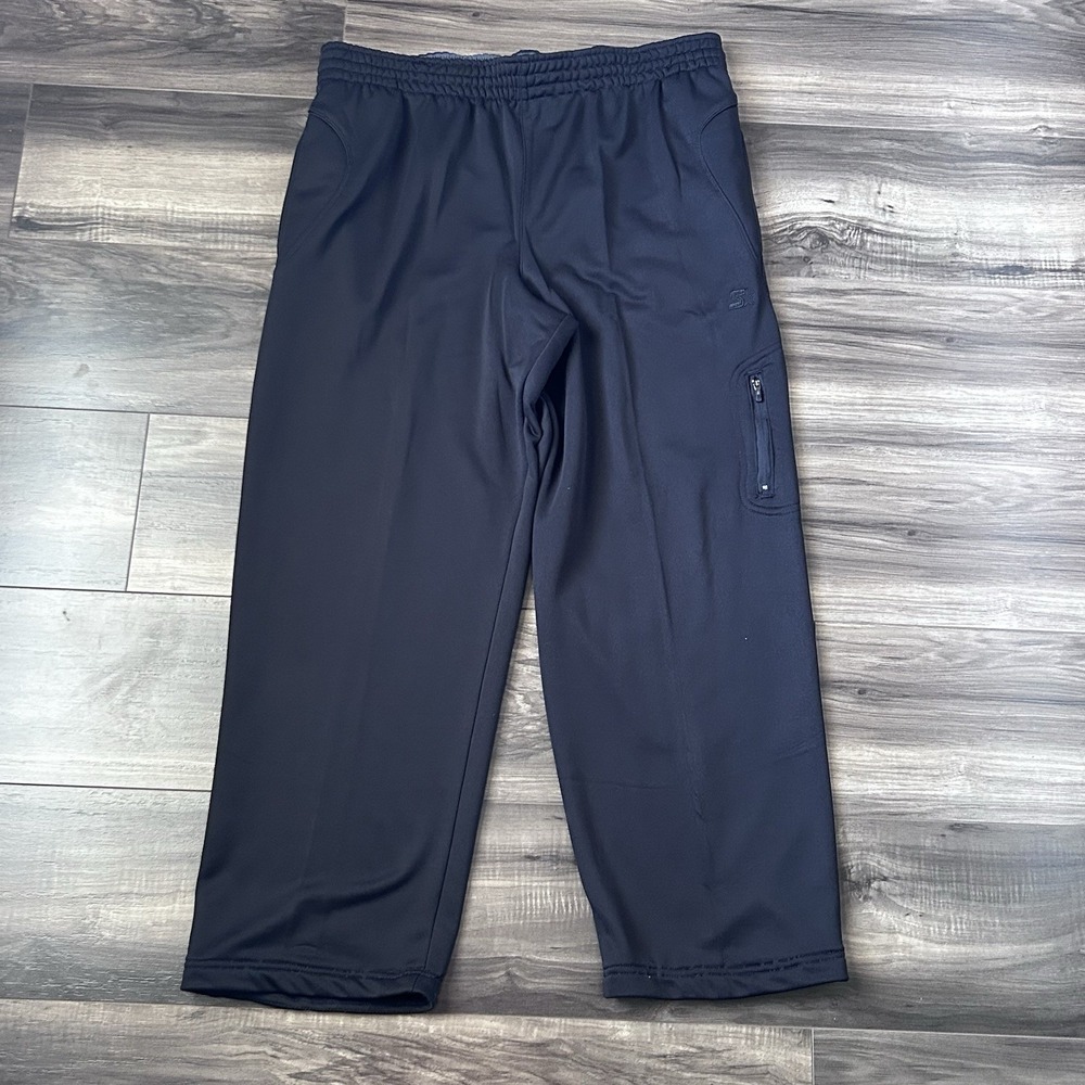 Y2K Starter Track Pants Men Large Black Baggy Ankle Zip Sweat Pant Loose